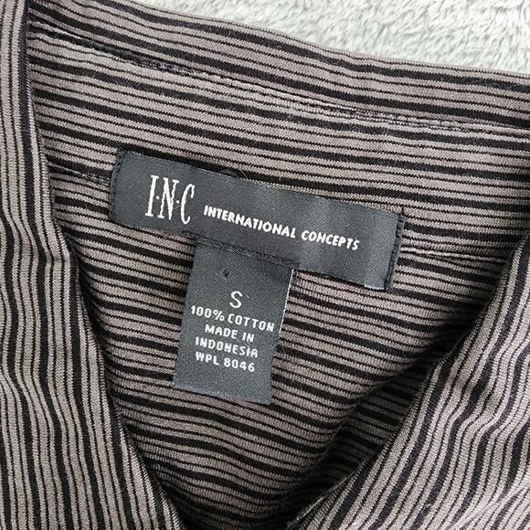 INC Shirt Mens S Brown Black Striped Stretch Slim Fit Button Down Long Sleeves - Picture 4 of 8